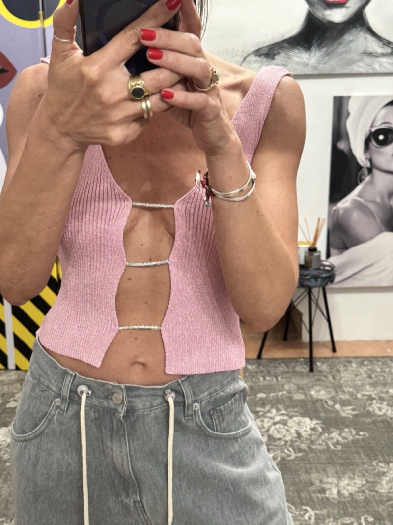 Crop Top Lurex Strass Cord