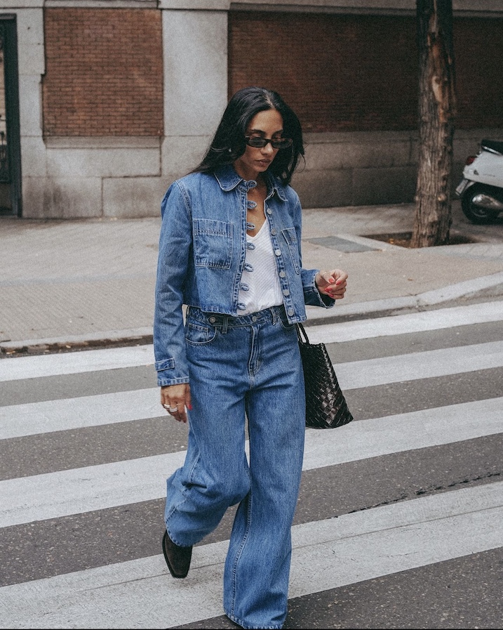 Denim Crew Crop Jacket - Blue, S