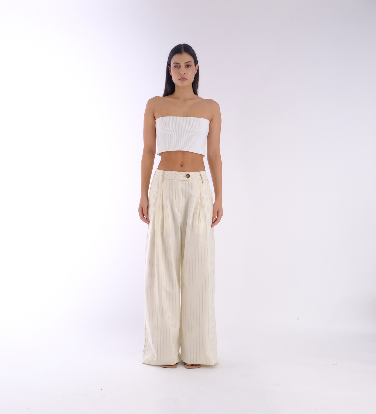 DIANA saltandpeppperjeans_salt_saltandpepper_diana_ecru_khaki_stripped_wide_trousers_bottoms_greekdesigners_fashion_style_ootd_ f
