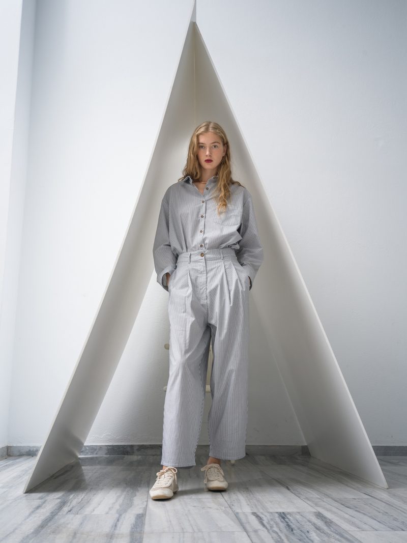 Poplin Trousers - Charcoal Stripe