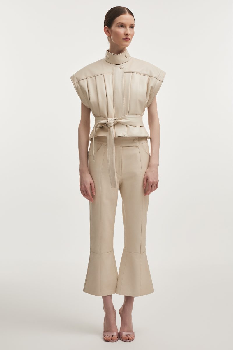 Tempest Leather Capri Trousers Off White